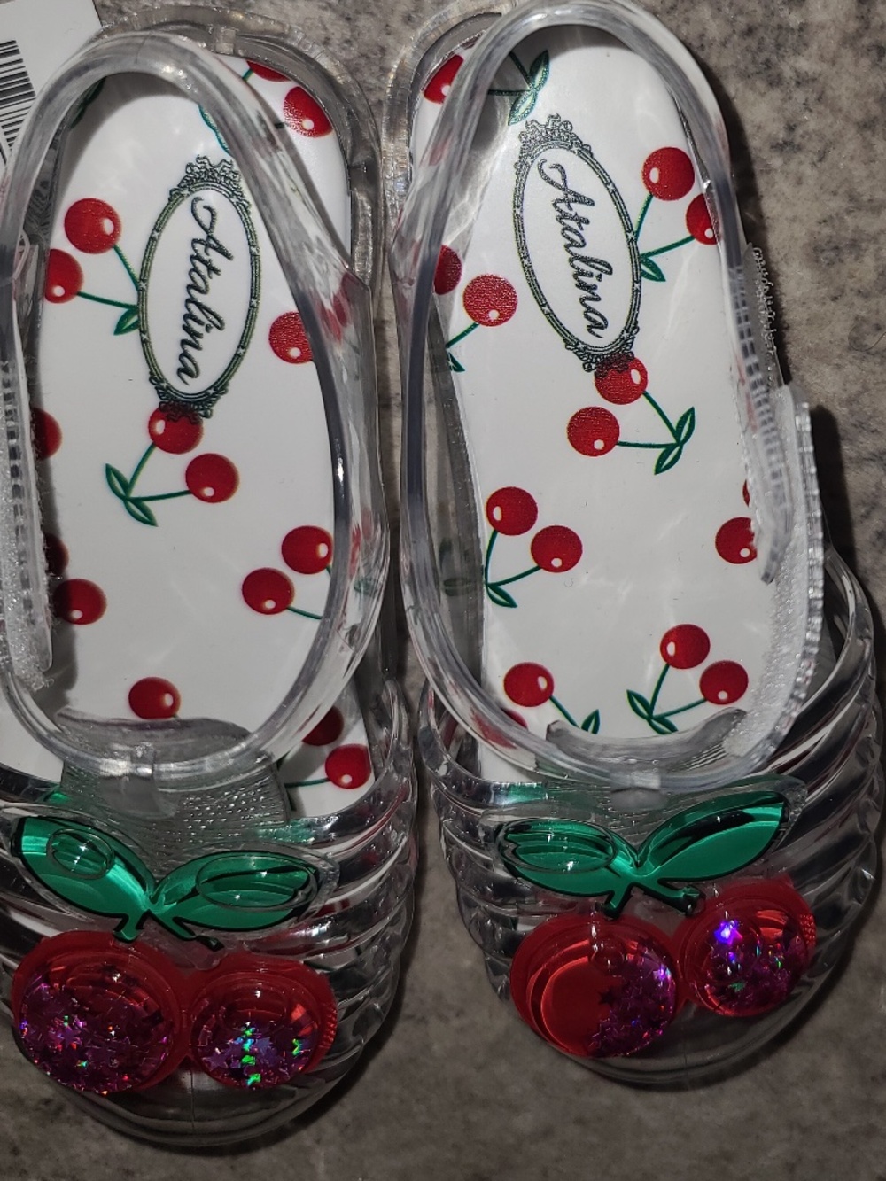 Atalina brand children's clear jelly sandals featuring a cherry print size 9 NWT